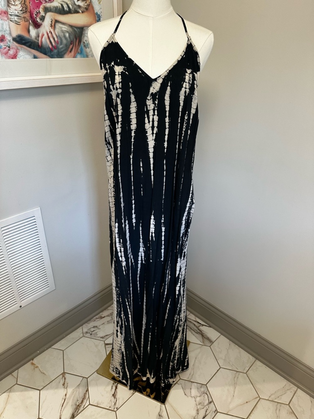 Old Navy Black and White Tie-Dye Cami Dress